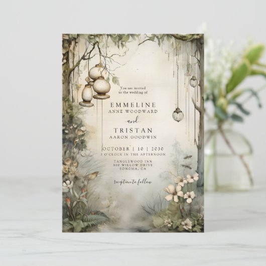 Invitation Mariage de lanternes à pendage de forêt enchantées (Debout devant)
