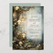 Invitation Mariage de lanternes pendantes de champignons de f (Devant / Derrière)