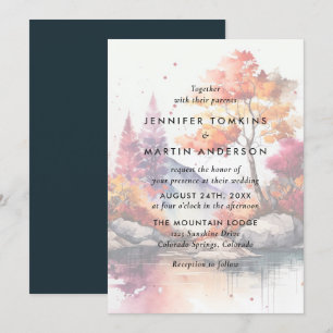 Invitation Mariage de l'aquarelle des arbres du lac Fall Moun
