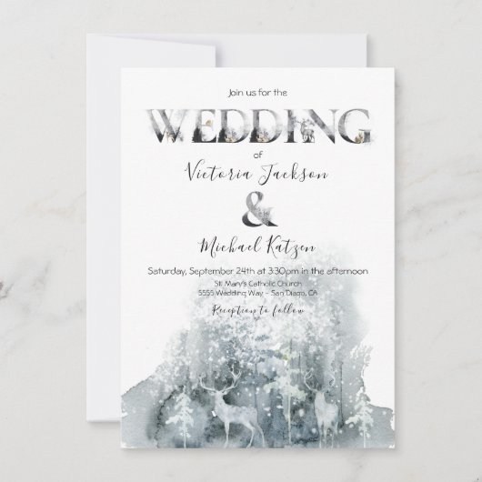 Invitation Mariage de l'aquarelle forestière d'hiver (Devant)