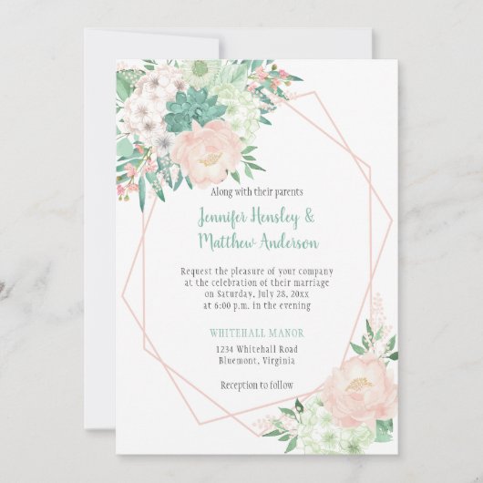 Invitation Mariage de l'aquarelle moderne Mint and Blush| (Devant)