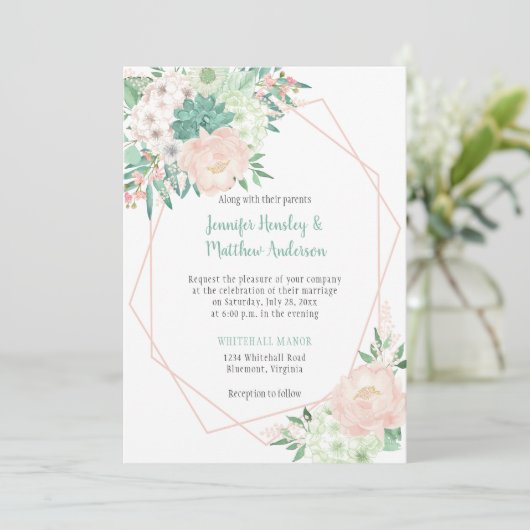 Invitation Mariage de l'aquarelle moderne Mint and Blush| (Debout devant)