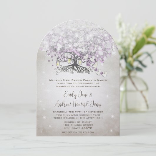 Invitation Mariage de l'Arbre à Coeur de Lavande dans un Pot (Debout devant)