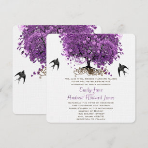 Invitation Mariage de l'arbre à feuilles en forme de cœur vio