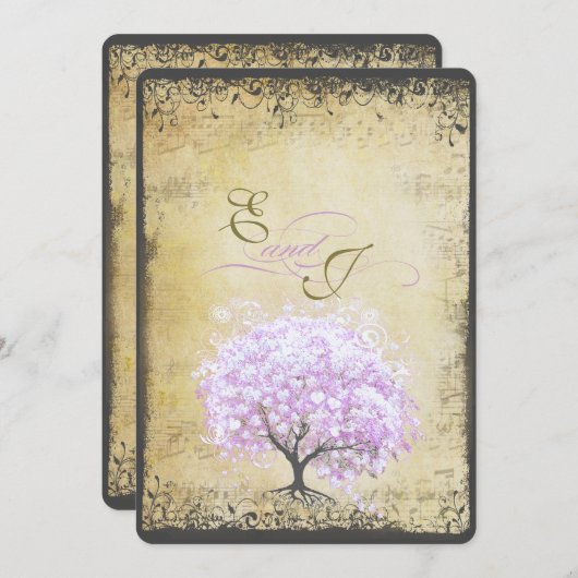 Invitation Mariage de l'arbre de lavande à feuilles en forme (Devant / Derrière)