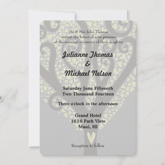 Invitation Mariage de l'arbre des coeurs (Devant)