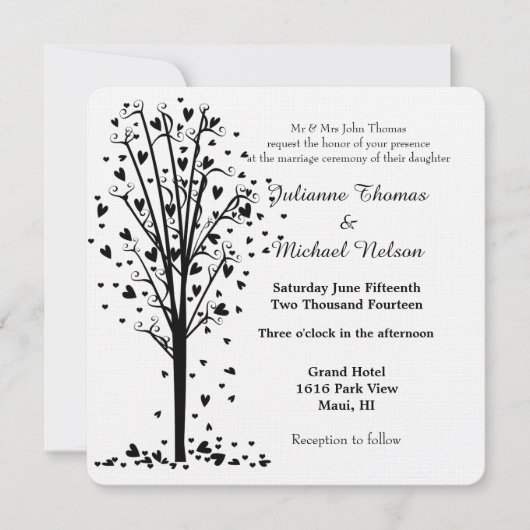 Invitation Mariage de l'arbre des Coeurs romantiques (Devant)