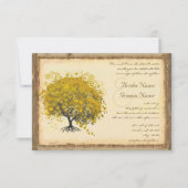 Invitation Mariage de l'arbre du coeur jaune rustique et roma (Devant)