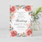 Invitation Mariage de l'arc botanique du Rose de corail (Debout devant)