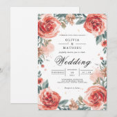 Invitation Mariage de l'arc botanique du Rose de corail (Devant / Derrière)
