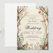 Invitation Mariage de l'arche en fleurs de bois rustique (Devant / Derrière)
