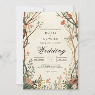 Invitation Mariage de l'arche en fleurs de bois rustique