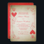 Invitation Mariage de l'As vintage des Coeurs<br><div class="desc">Un faire-part de mariage merveilleusement unique conçu pour ressembler à une vieille carte à jouer : l'as des coeurs. Imprimé pour avoir l'air vintage,  avec du papier jaunâtre et des taches,  et orné de votre initiale! Notez que votre initiale se trouve également sur le dos.</div>
