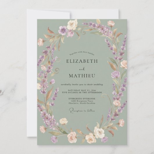 Invitation Mariage de Laurier Lumineux Sage (Devant)