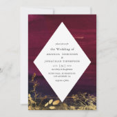 Invitation Mariage de lavage à l'aquarelle bordeaux et or (Devant)