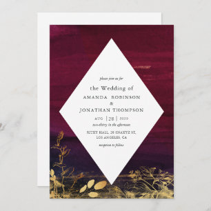Invitation Mariage de lavage à l'aquarelle bordeaux et or