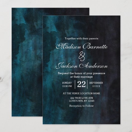 Invitation Mariage de lavage bleu marine et Turquoise Waterco (Devant / Derrière)