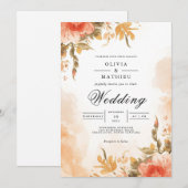 Invitation Mariage de lavage botanique de corail doux (Devant / Derrière)