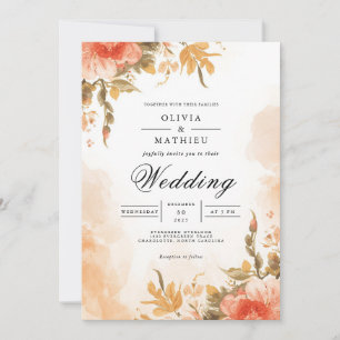 Invitation Mariage de lavage botanique de corail doux