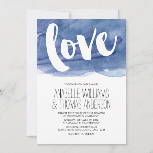 Invitation Mariage de lavage couleur bleu foncé (Devant)