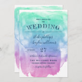 Invitation Mariage de lavage couleur bleu violet à la menthe (Devant / Derrière)