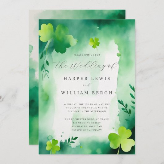 Invitation Mariage de lavage de trèfle vert (Devant / Derrière)