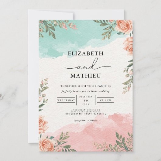 Invitation Mariage de lavage Turquoise de corail (Devant)