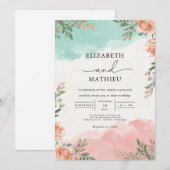 Invitation Mariage de lavage Turquoise de corail (Devant / Derrière)