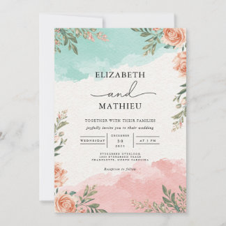 Invitation Mariage de lavage Turquoise de corail