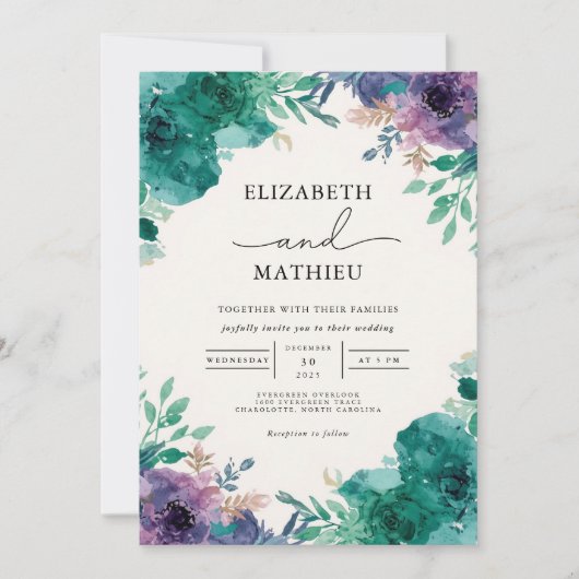 Invitation Mariage de lavage Turquoise profond (Devant)