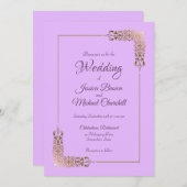 Invitation Mariage de lavande à bordure dorée décorative (Devant / Derrière)