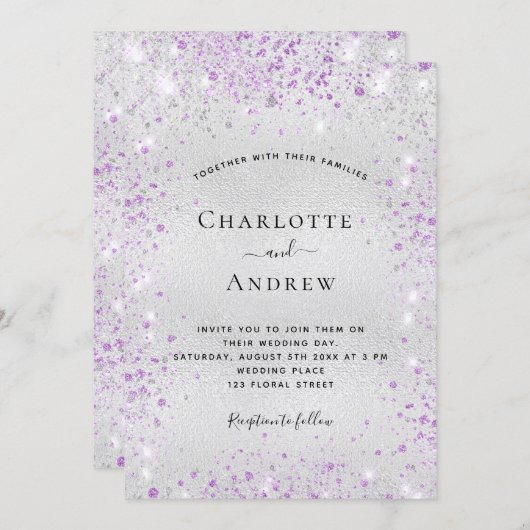 Invitation Mariage de lavande d'argent (Devant / Derrière)
