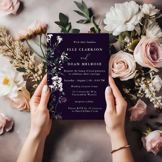 Invitation Mariage de lavande Fleur sauvage moderne violet