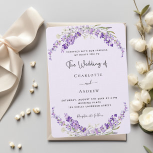 Invitation Mariage de lavande fleuris violet lin