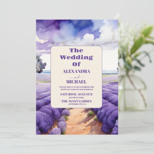 Invitation Mariage de lavande rustique (Debout devant)