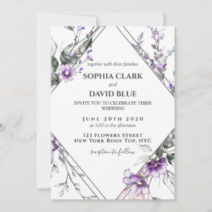 Invitation Mariage de lavande violet à cadre fleuri