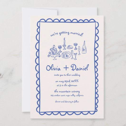 Invitation Mariage de l'écriture manuscrite bleue dessinée à (Devant)