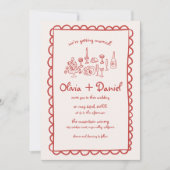 Invitation Mariage de l'écriture manuscrite rouge funky tiré (Devant)