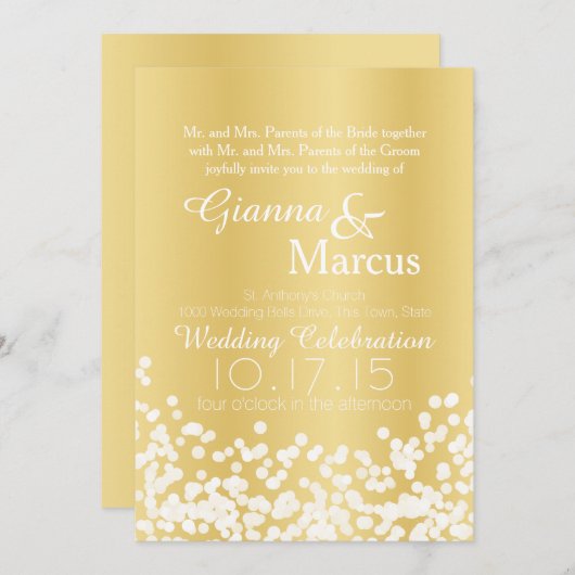 Invitation Mariage de l'effet de lumière or (Devant / Derrière)