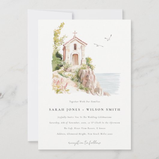 Invitation Mariage de l'église catholique de l'aquarelle côti (Devant)