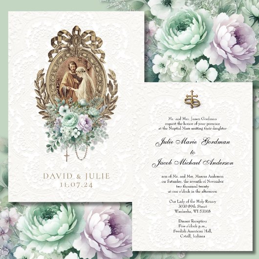Invitation Mariage de l'Église catholique vintage Mint Lavend