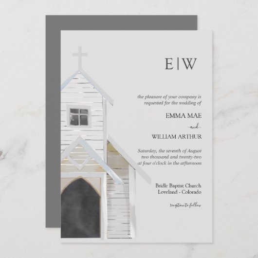 Invitation Mariage de l'église classique (Devant / Derrière)