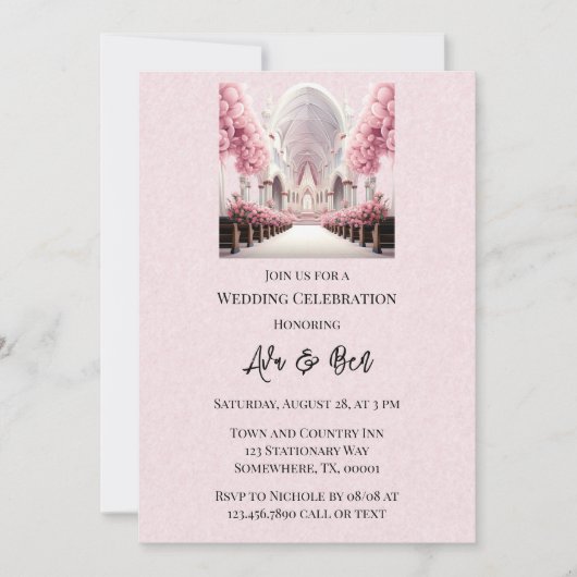 Invitation Mariage de l'église de l'arc floral rose (Devant)