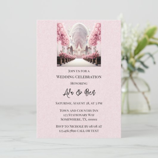 Invitation Mariage de l'église de l'arc floral rose (Debout devant)