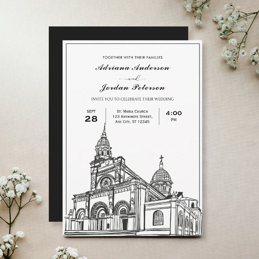 Invitation Mariage de l'église noire et blanche
