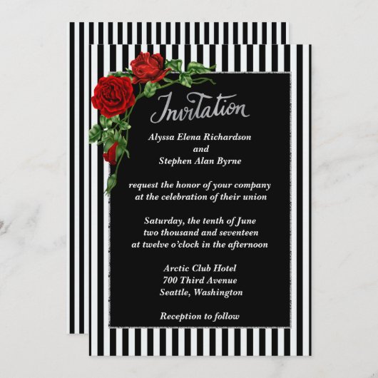 Invitation Mariage de l'élégante Rose rouge noire (Devant / Derrière)