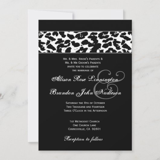 Invitation Mariage de léopard noir et blanc (Devant)