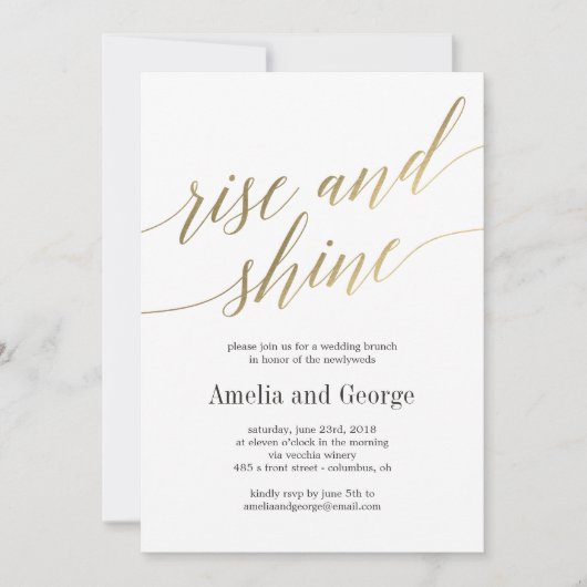 Invitation Mariage de levage et de brillance Brunch Faux Gold (Devant)