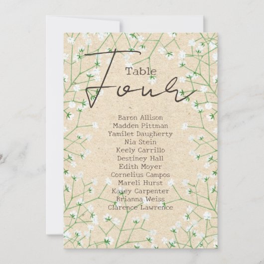 Invitation Mariage de l'haleine du bébé Tableau Numéro de siè (Devant)