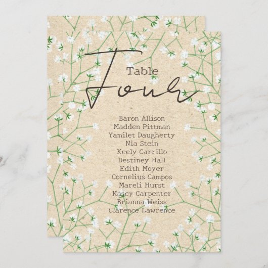 Invitation Mariage de l'haleine du bébé Tableau Numéro de siè (Devant / Derrière)